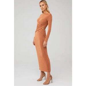 Significant Other Midi Dress Long Sleeve Elegant Modest Classy Peach Caramel